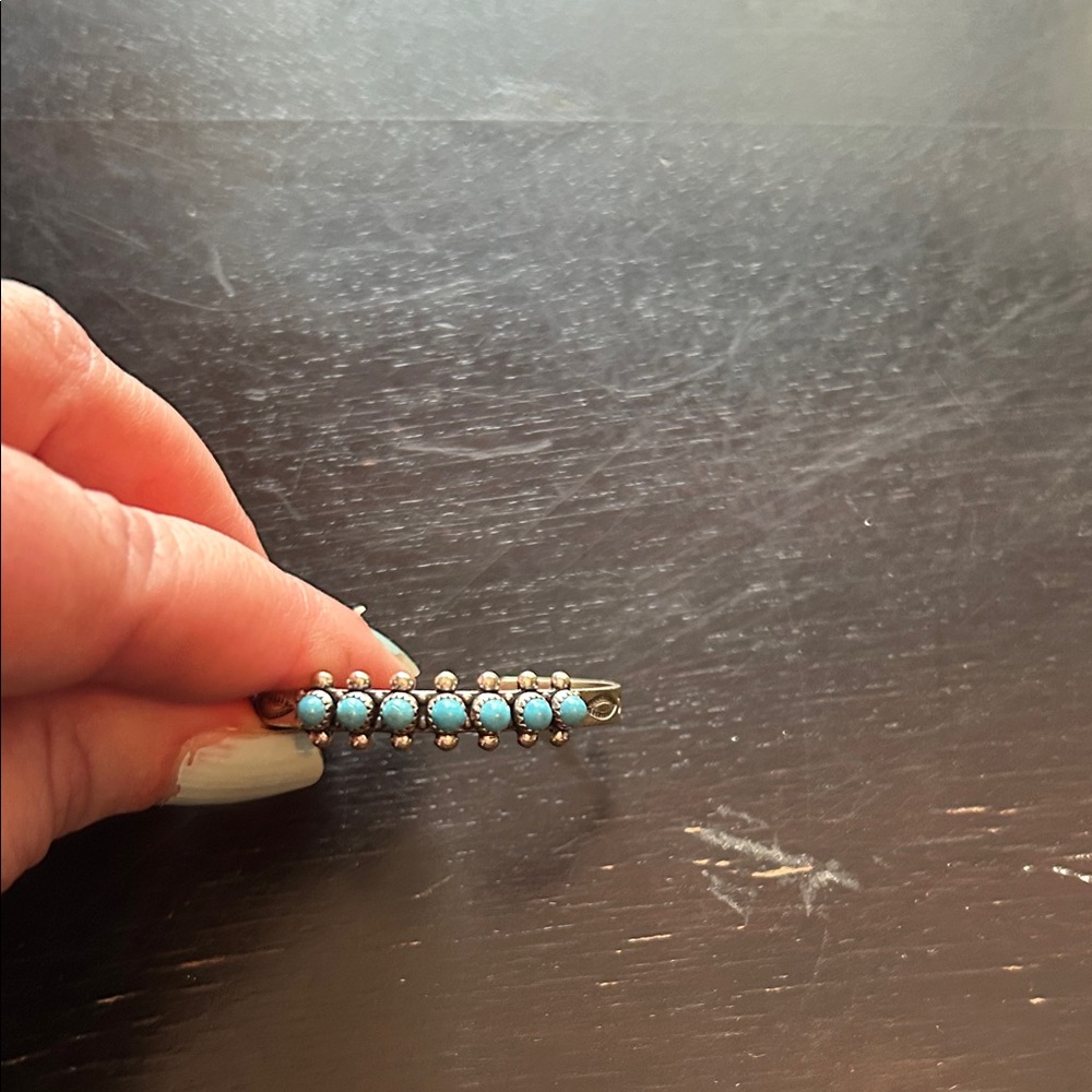 Vintage turquoise and sterling Zuni snake eyes baby bracelet